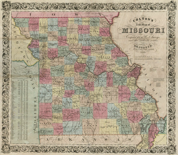 Vintage Map of Missouri : compiled from the U.S. Surveys and other authentic sources, 1851