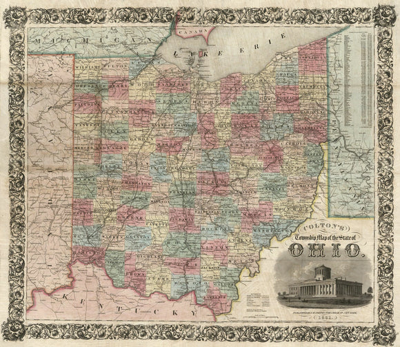 Vintage Map of township map of the State of Ohio, 1851
