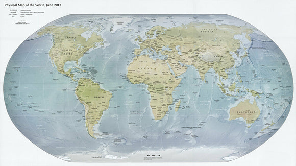 Physical Map of the World Framed Push Pin Map