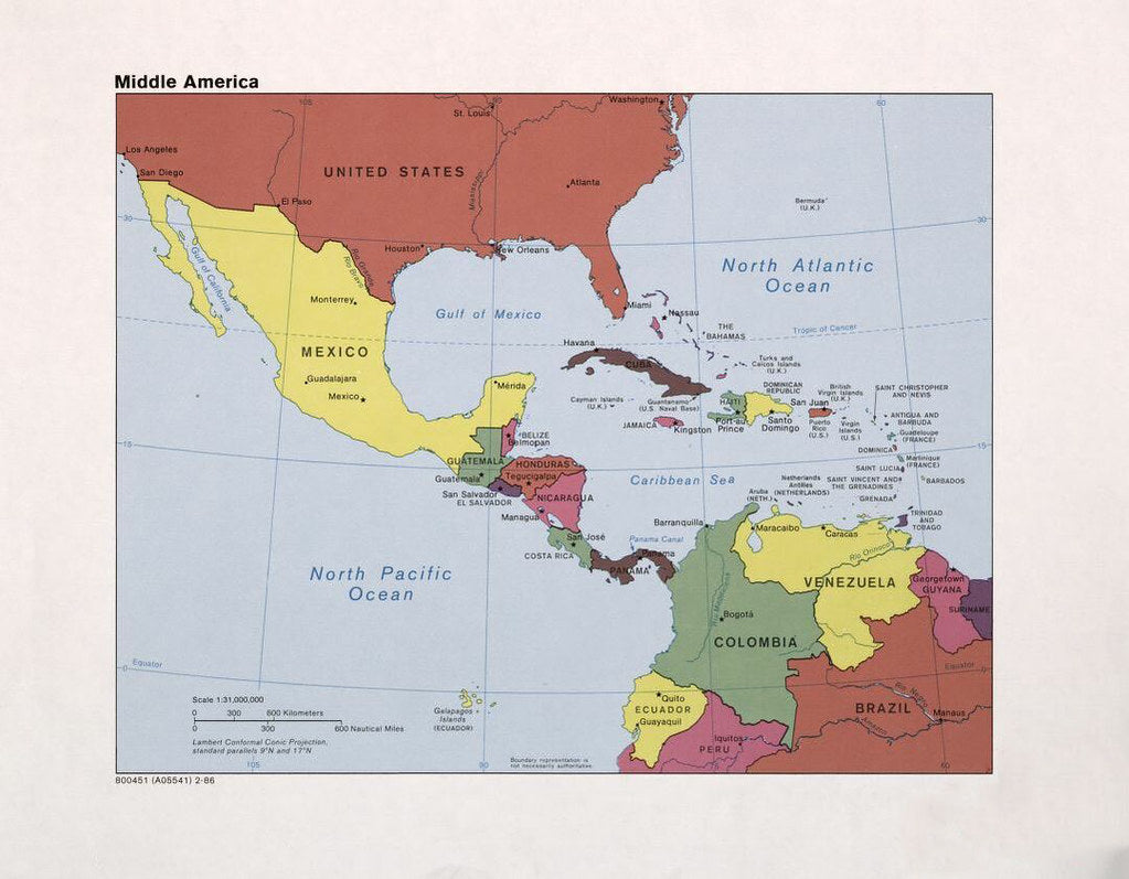 Map of Middle America - Southern United States, Mexico, Central America ...