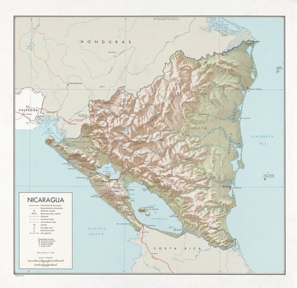 Physical Map of Nicaragua Framed Push Pin Map