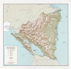 Physical Map of Nicaragua Framed Dry Erase Map