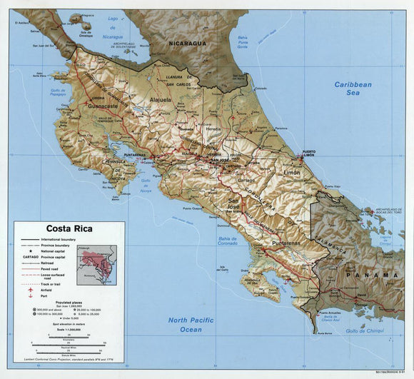 Map of Costa Rica summary map Framed Push Pin Map