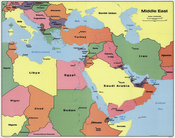 Map of Middle East Framed Dry Erase Map