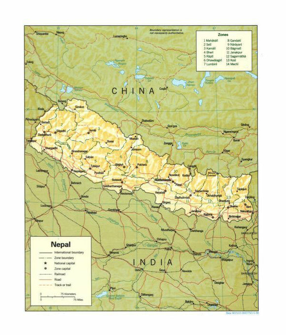 Map of Nepal Framed Dry Erase Map