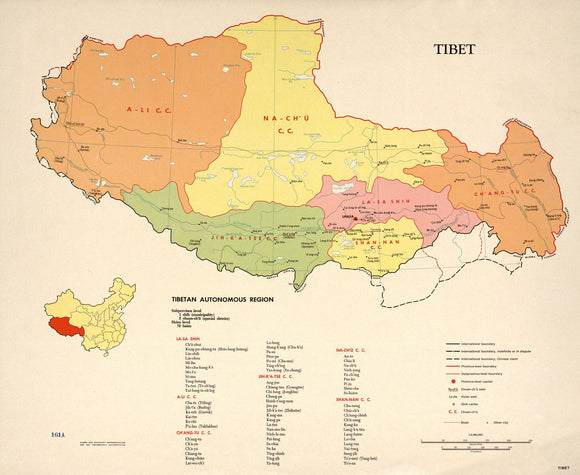 Map of Tibet Framed Push Pin Map