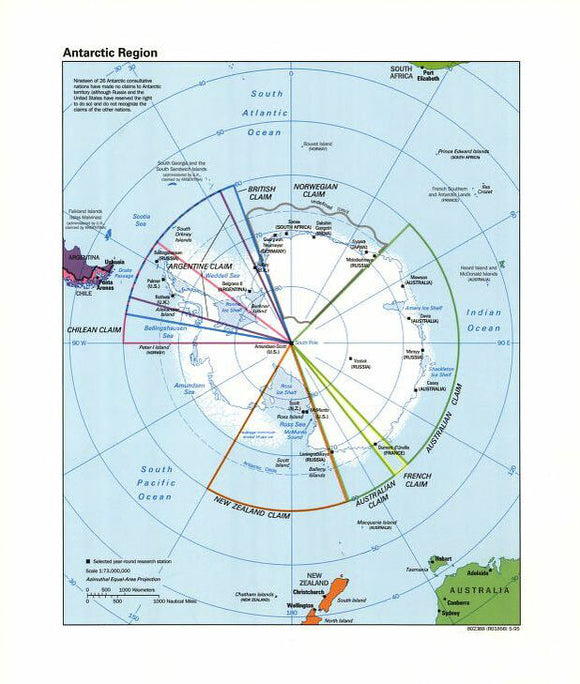 Map of Antarctic Region Framed Push Pin Map