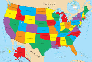 Map of States (in bright colors)  Framed Dry Erase Map