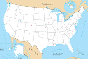 Map of States and Capitals (unlabeled)  Framed Dry Erase Map