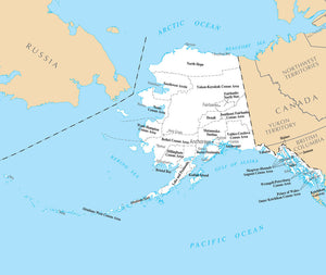 Map of Alaska AK - County Map with selected Cities and Towns