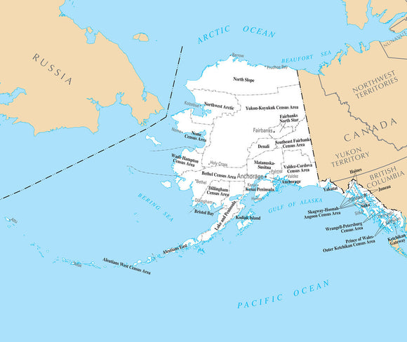 Map of Alaska AK - County Map with selected Cities and Towns