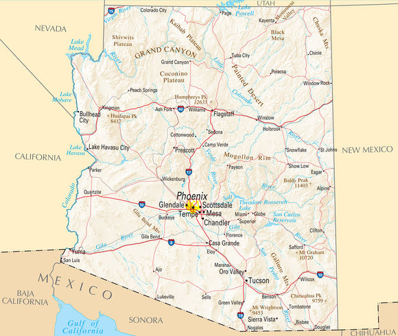 Map of Arizona AZ - Reference Map Framed Push Pin Map