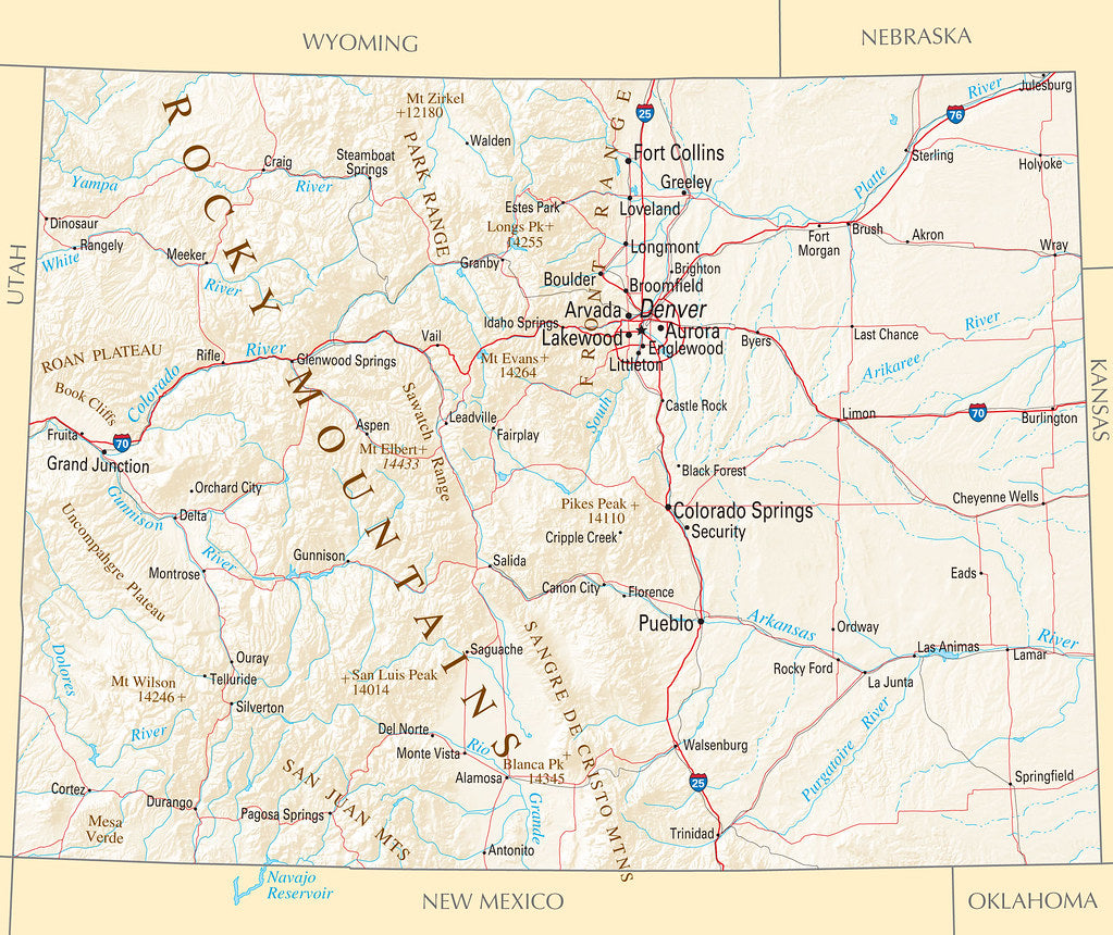 Map of Colorado CO - Reference Map – wallmapsforsale