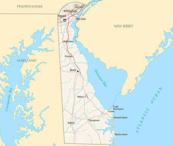 Map of Delaware DE - Reference Map Framed Dry Erase Map