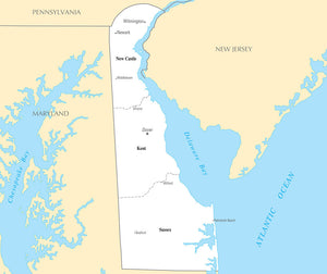 Map of Delaware DE - County Map with selected Cities and Towns