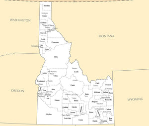 Map of Idaho ID - County Map with selected Cities and Towns Framed Dry Erase Map