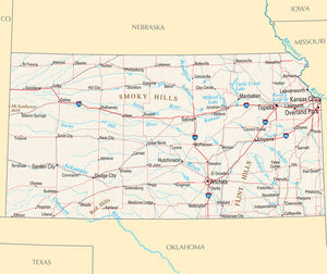 Map of Kansas KS - Reference Map Framed Push Pin Map
