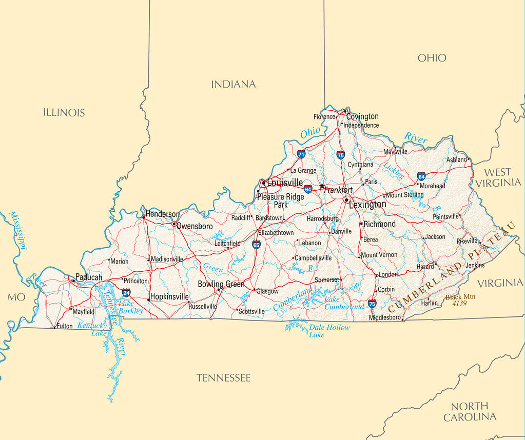 Map of Kentucky KY - Reference Map – wallmapsforsale