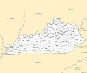 Map of Kentucky KY - County Map with selected Cities and Towns