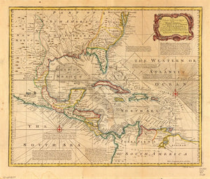 Vintage Map of the West Indies with the adjacent coasts of North and South America, 1720