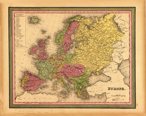 Vintage Map of Europe, 1849