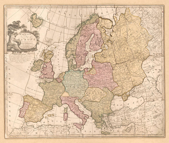 Vintage Map of Europe divided into its empires kingdoms, 1814