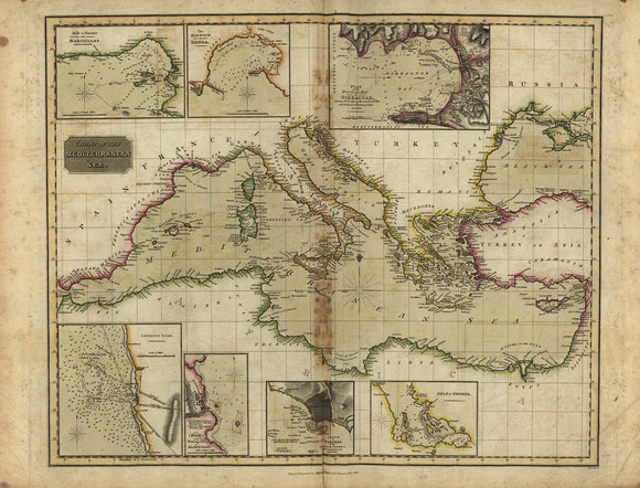 Vintage Chart of the Mediterranean Sea, 1817