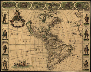 Vintage Map of North America and South America - Nova totivs Americæ descriptio, 1660
