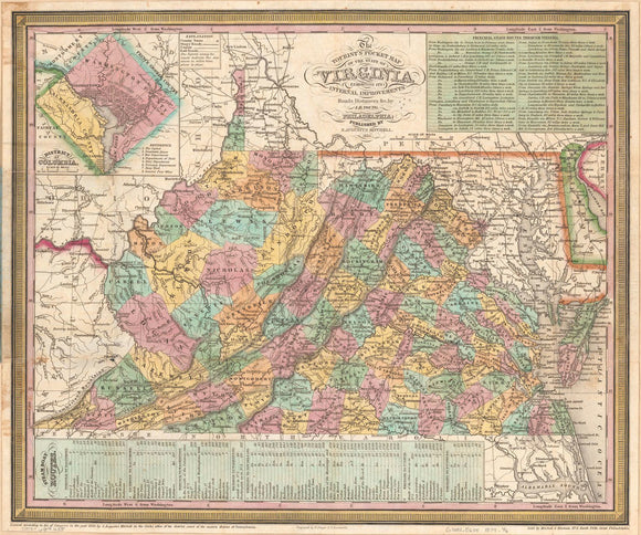 Vintage Map of the State of Virginia : exhibiting its internal improvements, roads, distances &c., 1834
