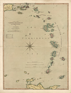 Vintage Map of the Caribbean, Granadilles and Virgin Isles, 1789