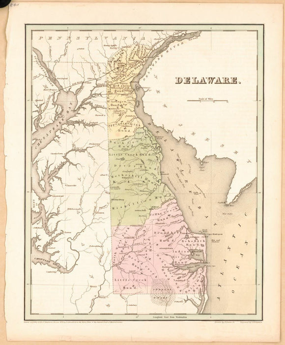 Vintage Map of Delaware, 1838