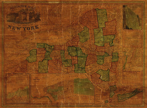 Vintage Map of the state of New York : distance map containing the towns in the state, 1849