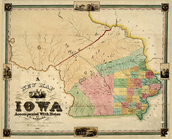Vintage Map of Iowa, 1845