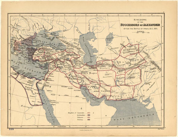 Vintage Map of Kingdoms of the Successors of Alexander : after the Battle of Ipsus, B.C. 301., 1800