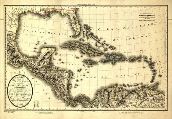 Vintage Map of the Caribbean and of the Gulf of Mexico, 1806