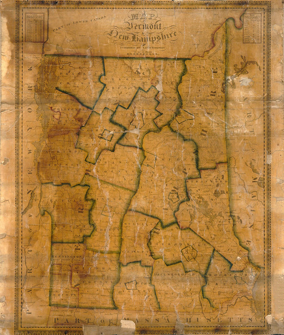 Vintage Map of Vermont and New Hampshire, 1828