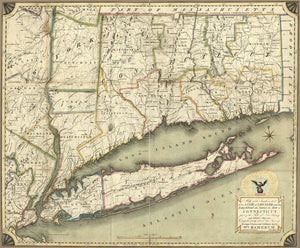 Vintage Map of the southern part of the state of New York including Long Island, the Sound, the state of Connecticut, part of the state of New Jersey, and islands adjacent : compiled from actual late surveys, 1815