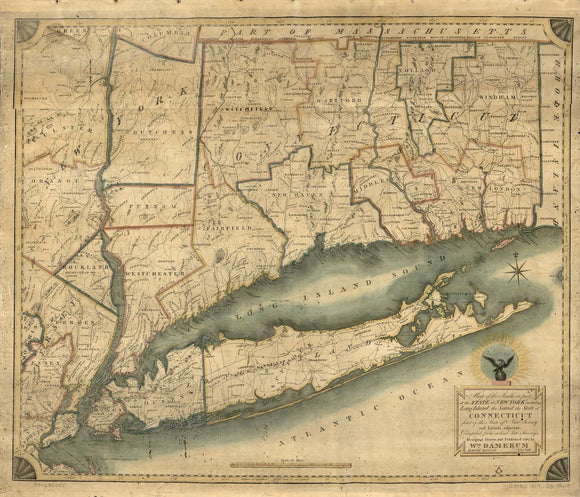 Vintage Map of the southern part of the state of New York including Long Island, the Sound, the state of Connecticut, part of the state of New Jersey, and islands adjacent : compiled from actual late surveys, 1819