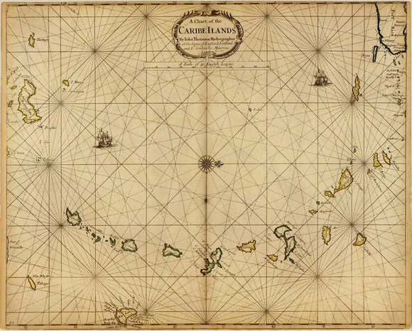 Vintage Chart of the Caribbean Islands, 1680