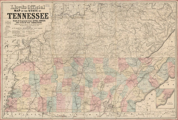 Vintage Map of the State of Tennessee, 1862