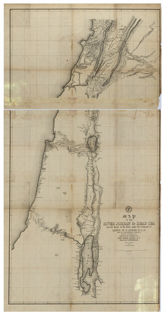 Vintage Map of the River Jordan & Dead Sea : and the route of the party under the command of Lieut. W.F. Lynch, U.S.N. under his superintendence constructed from the joint labours of Lieut. Dale & himself by Passd. Midn. R. Aulick U.S.N., 1840