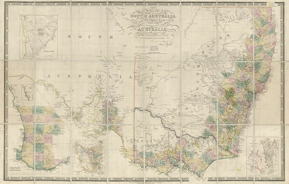 Vintage Map of South Australia, New South Wales, Van Diemens Land, and Settled parts of Australia, 1850