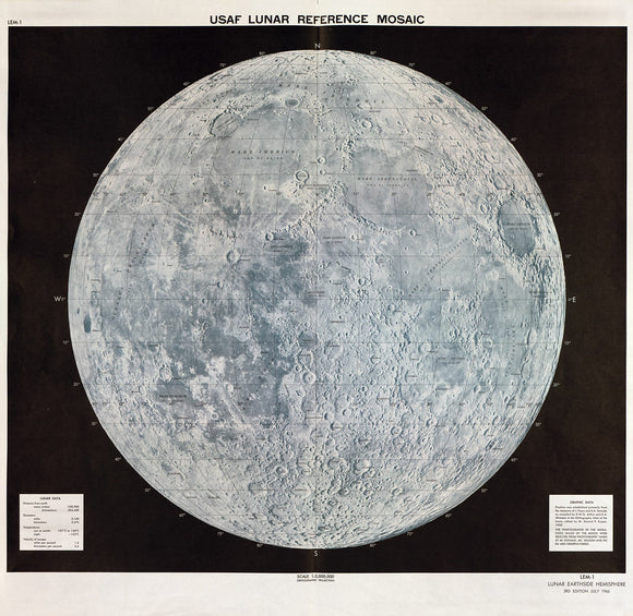 Vintage Map of USAF lunar reference mosaic : LEM-1, 1966