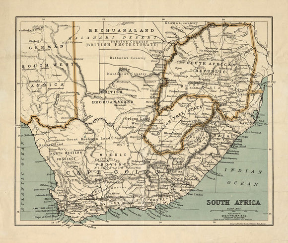 Vintage Map of South Africa, 1899