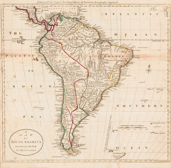 Vintage Map of A map of South America : according to the best authorities., 1796