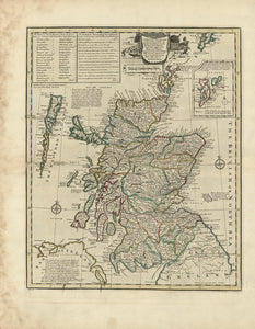 Vintage Map of Scotland or North Britain : drawn from surveys and most approved maps and charts & regulated by astronom'l observ's : with several improvm'ts not to be found in any other map extant, 1752