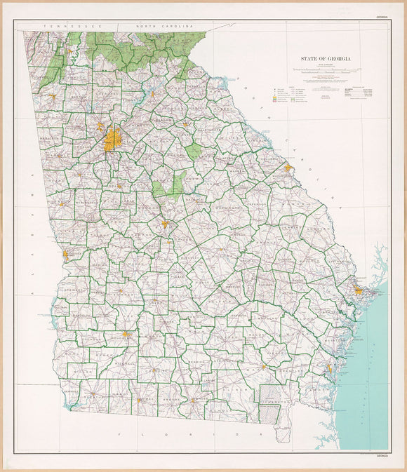 Map of State of Georgia : base map with highways and contours