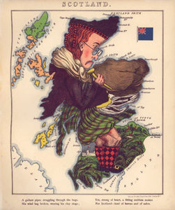 Vintage Map of Scotland - Geographical fun : being humourous outlines of various countries, with an introduction and descriptive lines, 1868