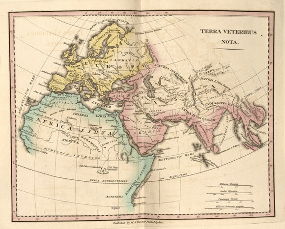 Vintage Map of Terra veteribus nota - Ancient Geography - An atlas of ancient geography : comprehended in sixteen maps, selected from the most approved works : to elucidate the writings of the ancient authors, both sacred and profane, 1826