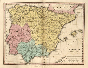 Vintage Map of Spain, Hispania antiqua - Ancient Geography - An atlas of ancient geography : comprehended in sixteen maps, selected from the most approved works : to elucidate the writings of the ancient authors, both sacred and profane, 1826